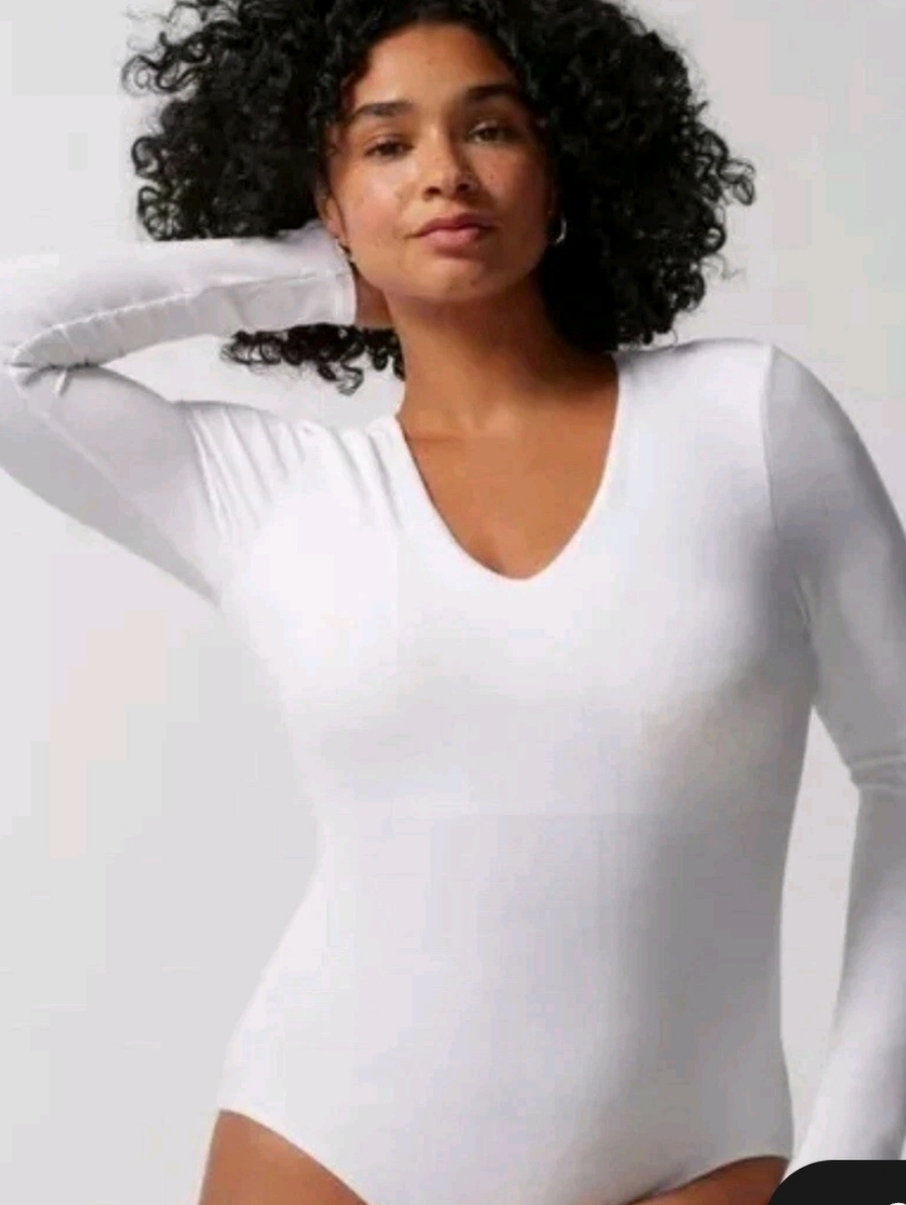Soma Body Ribbed Long Sleeveβ V-Neck Bra Bodysuit White Medium Built-In Cups